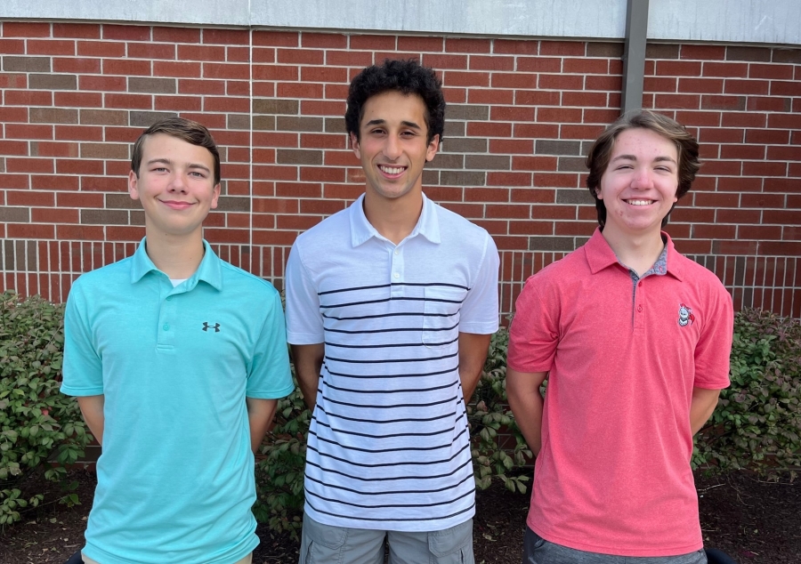 2023 KHS National Merit Semifinalists Aaron Groff, Sam Webster, and Zach Spring